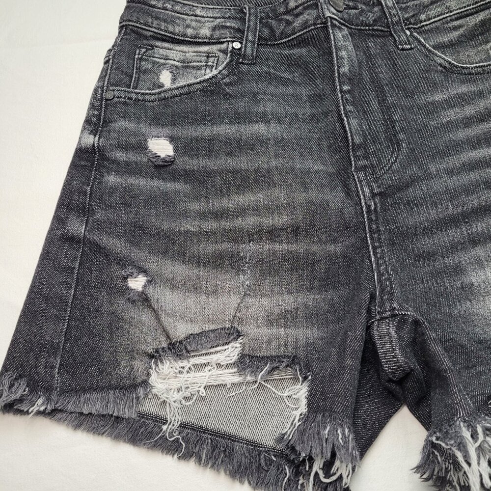 Risen High Rise Distressed Black Denim Shorts Raw Hem Cutoff Small - Picture 4 of 12